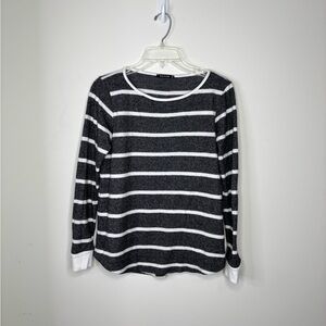 Pink Clover Black White Striped Long Sleeve Top Back Button Casual Fall XS BNCM3